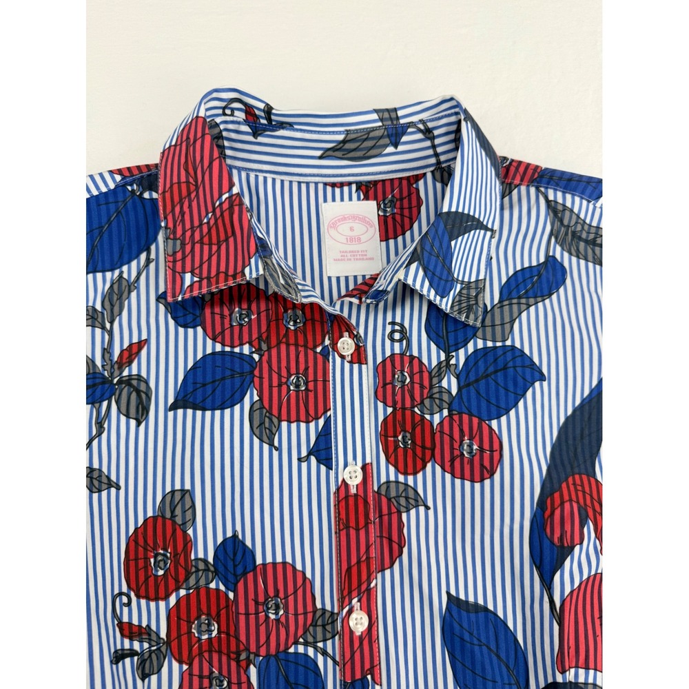 Brooks Brothers 1818 Tailored Fit Shirt Womens 6 Blue White Stripe Red Floral